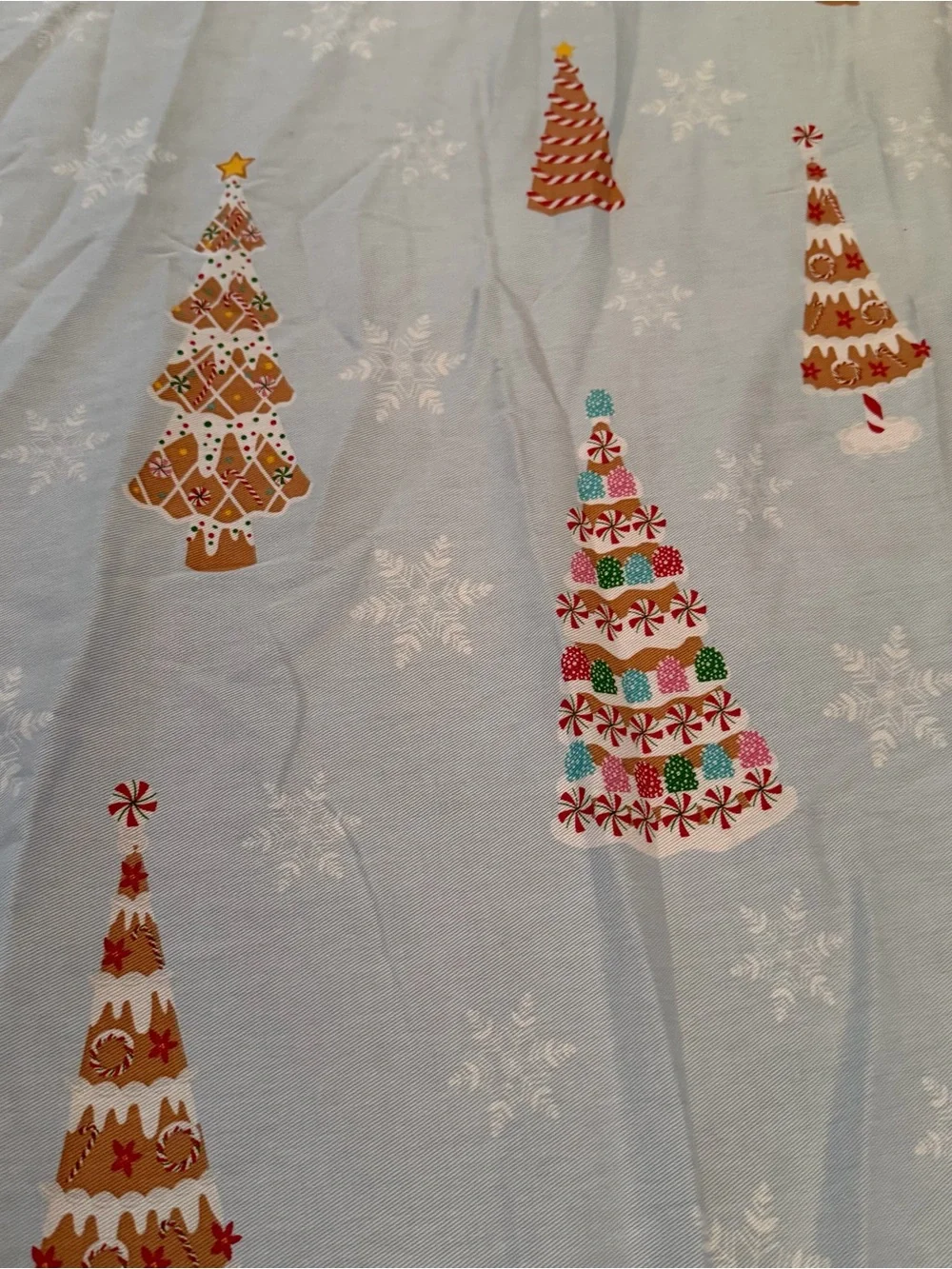 Cupcakes & Cashmere Blue Christmas Trees Fabric Shower Curtain Pom Poms 72x72